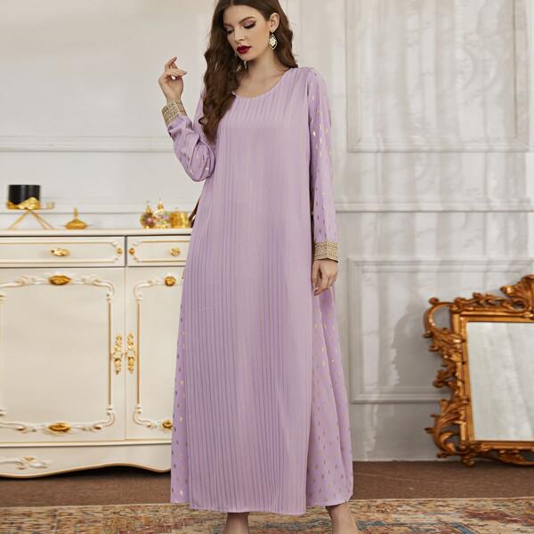 

Gilding Print Bow Detail Tunic Dress, Purple