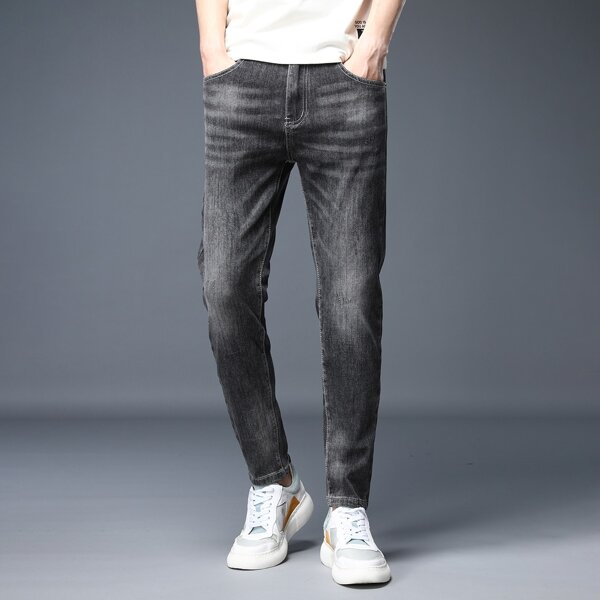 

Men Cat Whisker Washed Jeans, Dark grey