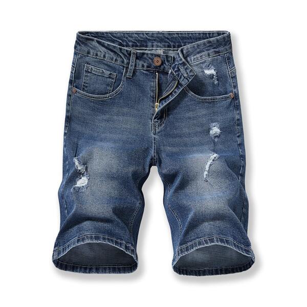 

Men Straight Leg Ripped Denim Shorts, Dark wash