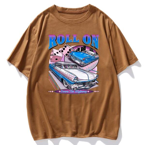 

Men Letter Graphic Short Sleeve Tee, Coffee brown