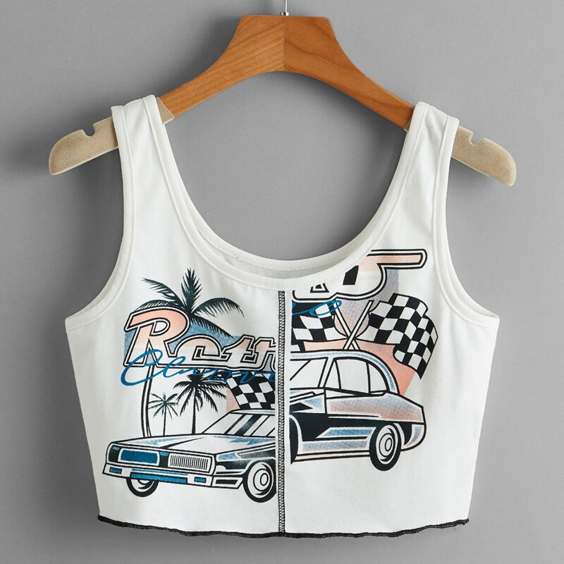 

Letter Car Graphic Tank Top, White