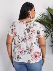 SHEIN VCAY Plus V-neck Floral Top - Multicolor - View 2