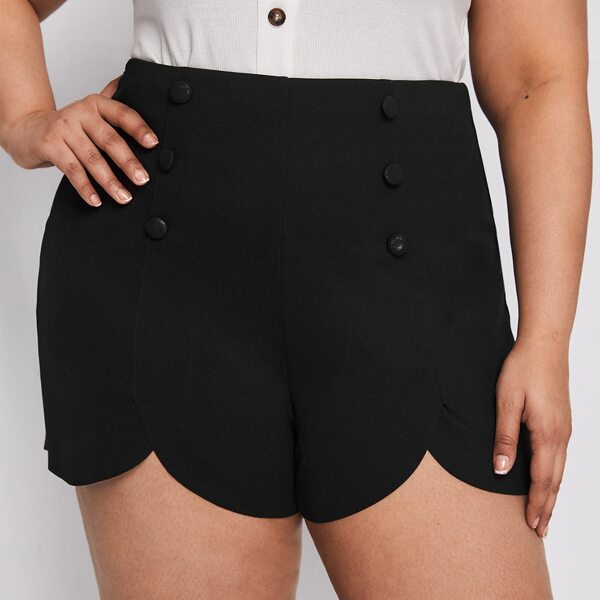 

Plus Double Breasted Scallop Edge Shorts, Black