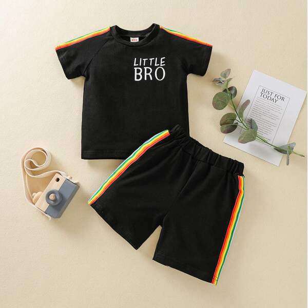 

Baby Boy Rainbow Striped Tee & Shorts, Black