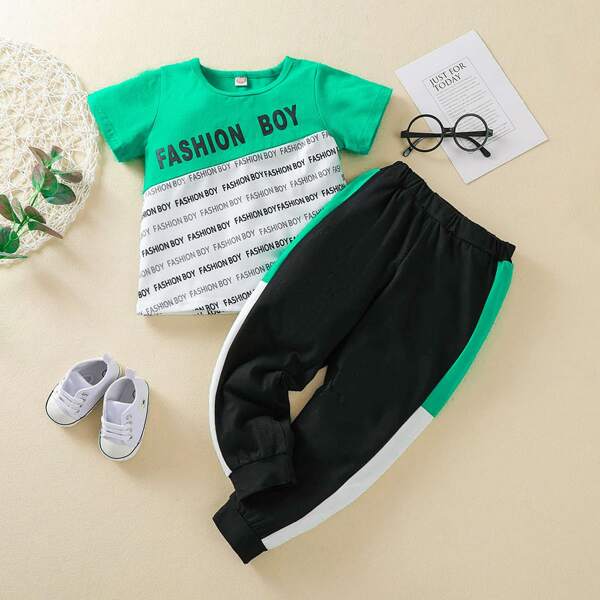 

Toddler Boys Letter Graphic Tee With Sweatpants, Multicolor