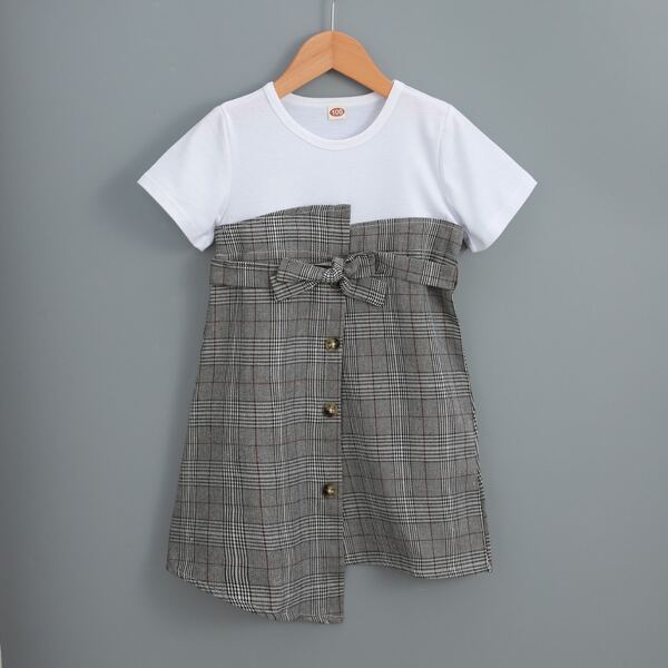 

Toddler Girls Spliced Plaid Belted Dress, Multicolor