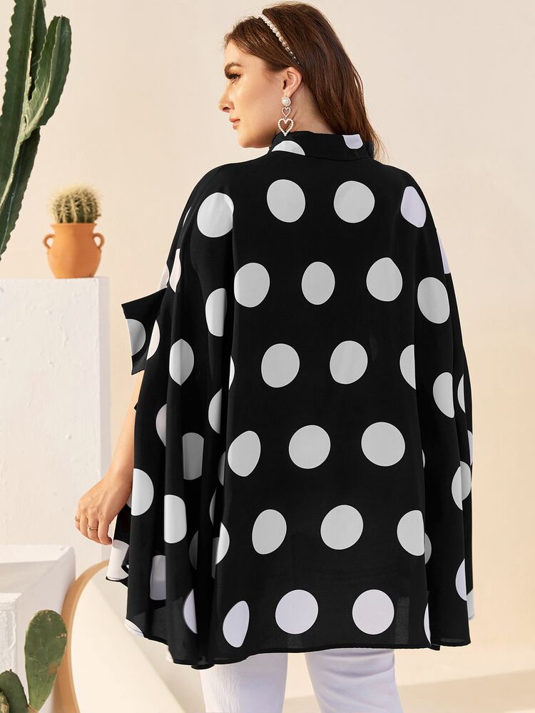 EMERY ROSE Camisa de lunares de manga murciélago con botón delantero - Blanco y Negro - Añade 2