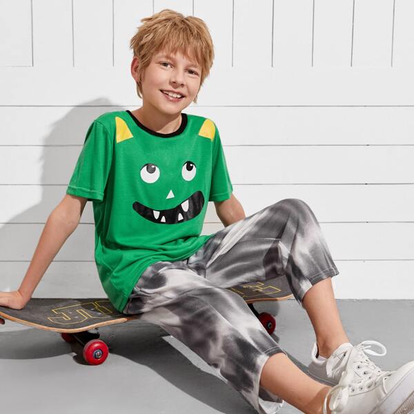 

Boys Cartoon Graphic Tee & Tie Dye Pants Set, Multicolor