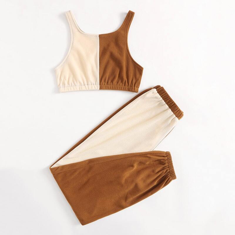 

Two Tone Crop Tank Top & Joggers, Multicolor