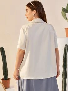 Modelyn Plus V-neck Button Placket Blouse - Apricot - View 3