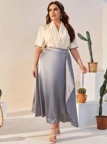 Modelyn Plus V-neck Button Placket Blouse - Apricot - View 1