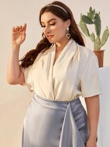 Modelyn Plus V-neck Button Placket Blouse - Apricot - View 5