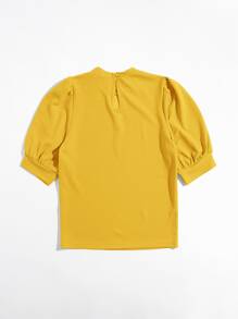 Mulvari 泡泡袖後鎖孔上衣 - 芥末黃 - 查看 2