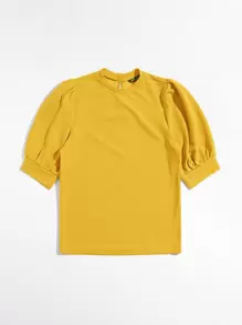 Mulvari 泡泡袖後鎖孔上衣 - 芥末黃 - 查看 3