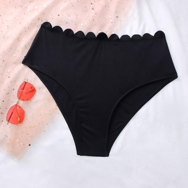 

Plus Scallop Trim High Waisted Bikini Panty, Black