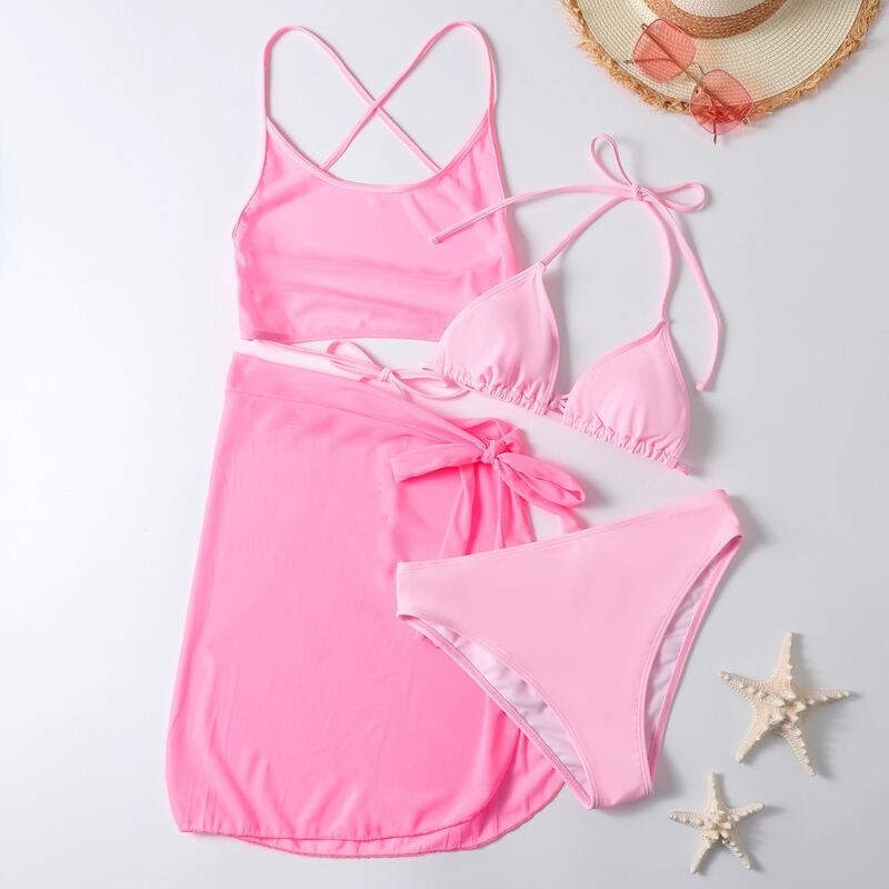 

4pack Halter Tie Back Bikini Swimsuit, Pink