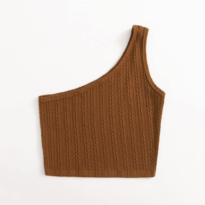 

Solid One Shoulder Crop Top, Brown