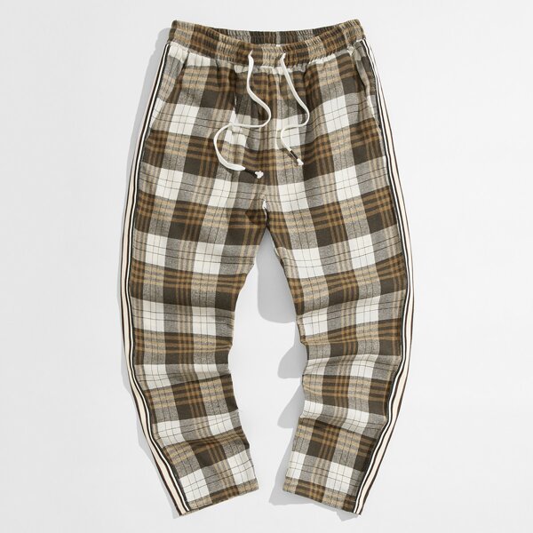 

Men Plaid Side Striped Pants, Multicolor
