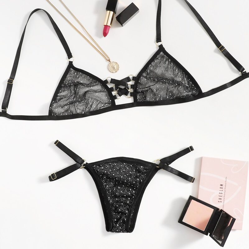 

Sheer Mesh Lingerie Set, Black