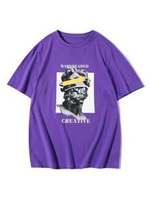 Manfinity Roghcode 男士雕像和字母圖案T恤 - 紫羅蘭色 - 查看 1