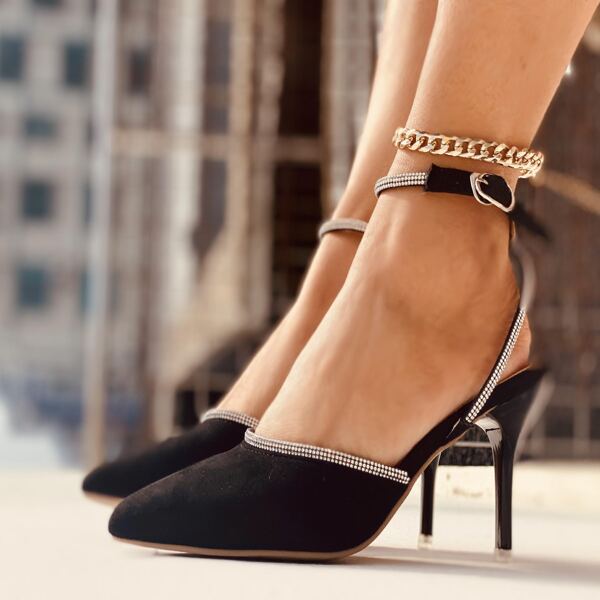 

Rhinestone Decor Stiletto Heeled Mules, Black