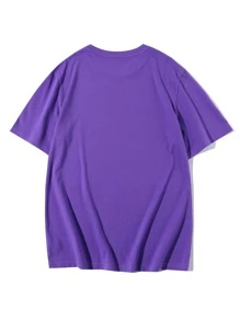 Manfinity Roghcode 男士雕像和字母圖案T恤 - 紫羅蘭色 - 查看 2