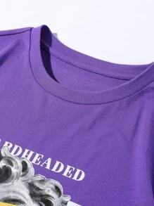 Manfinity Roghcode 男士雕像和字母圖案T恤 - 紫羅蘭色 - 查看 3