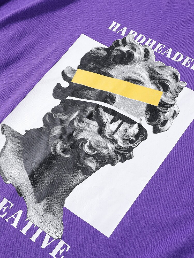 Manfinity Roghcode 男士雕像和字母圖案T恤 - 紫羅蘭色 - 查看 5