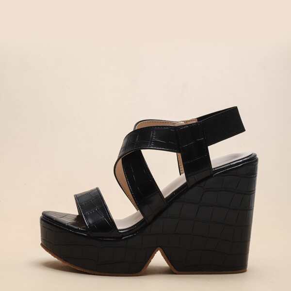 

Croc Embossed Wedge Sandals, Black