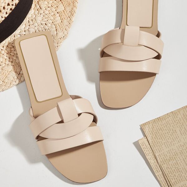 

Braided Design Slide Sandals, Apricot