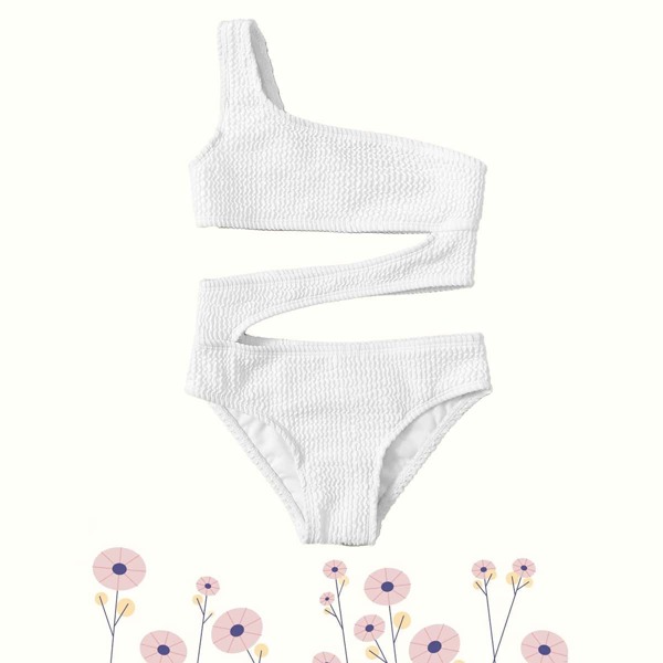 

Toddler Girls Cut Out One Shoulder One Piece Swimsuit, White