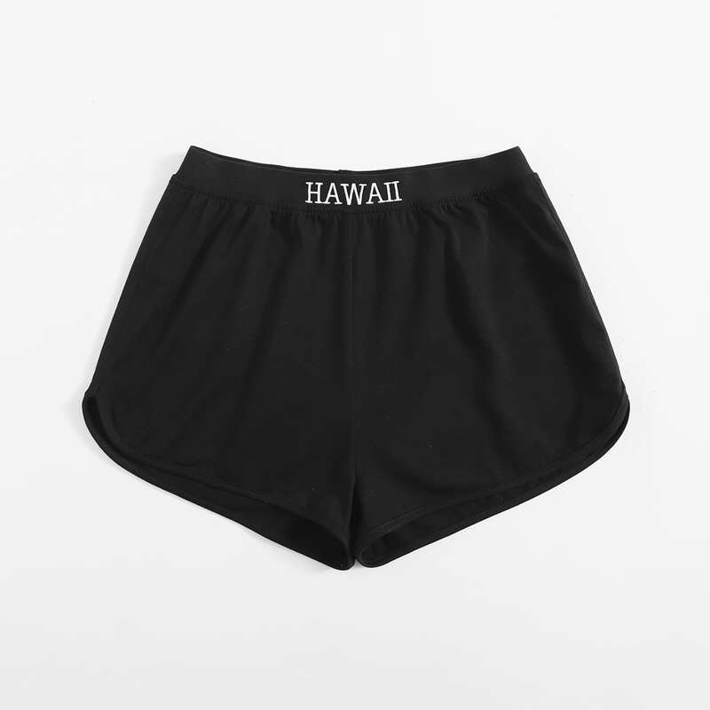 

Letter Embroidery Track Shorts, Black