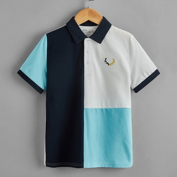 

Boys Graphic Embroidered Colorblock Polo Shirt, Multicolor