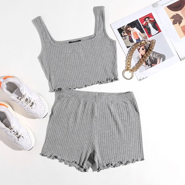 

Lettuce Edge Tank Top and Biker Shorts Set, Light grey
