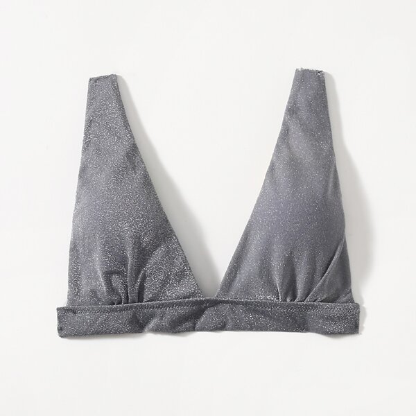 

Ribbed V Neck Bikini Top, Grey