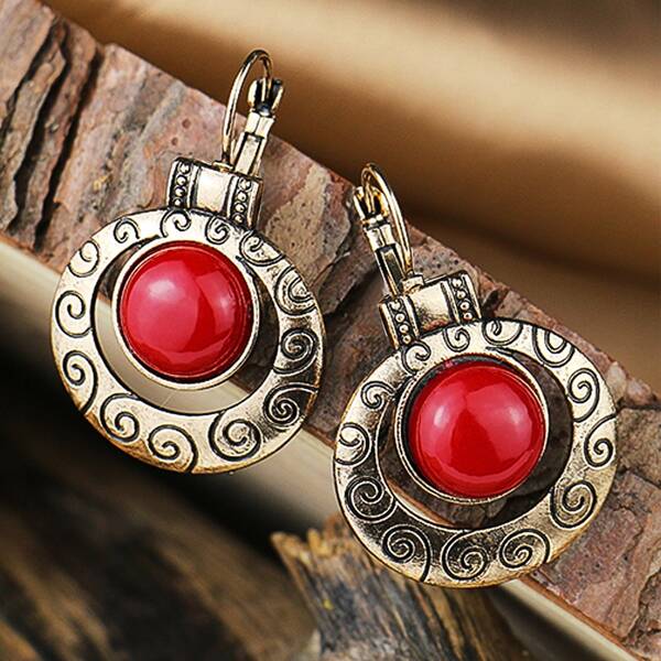

Engraved Round Design Earrings, Multicolor