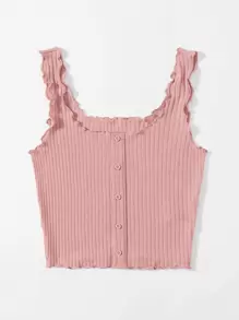 SHEIN EZwear Top tank tejido de canalé en forma de lechuga - Rosa Pálido - Ver 3