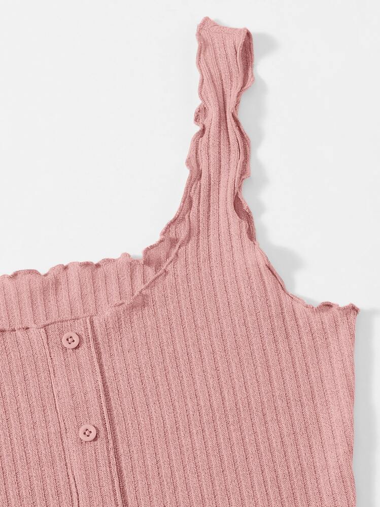 SHEIN EZwear Lettuce Trim Rib-knit Tank Top - Baby Pink - View 5