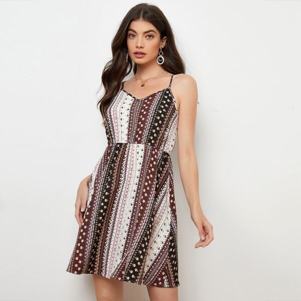 

Ditsy Floral & Striped Cami Dress, Multicolor