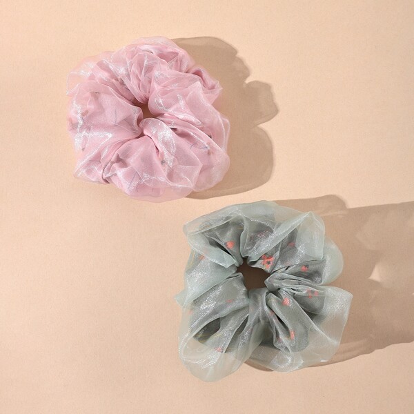 

2pcs Flower Print Scrunchie, Multicolor