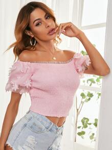 SHEIN Unity 打褶拼接貼花袖上衣 - 淺粉色 - 查看 5