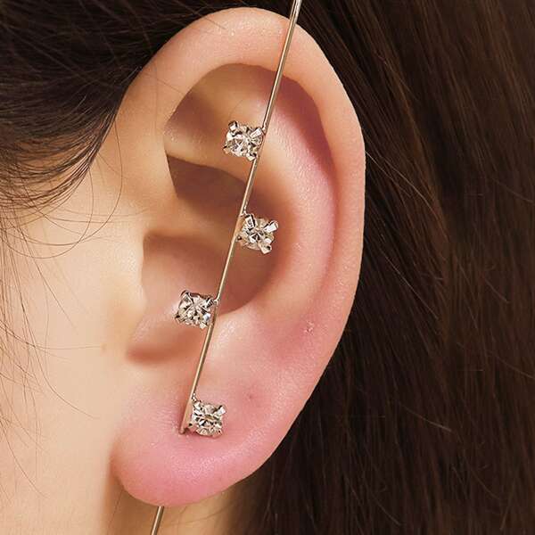 

1pc Geometric Zircon Decor Earring, Silver