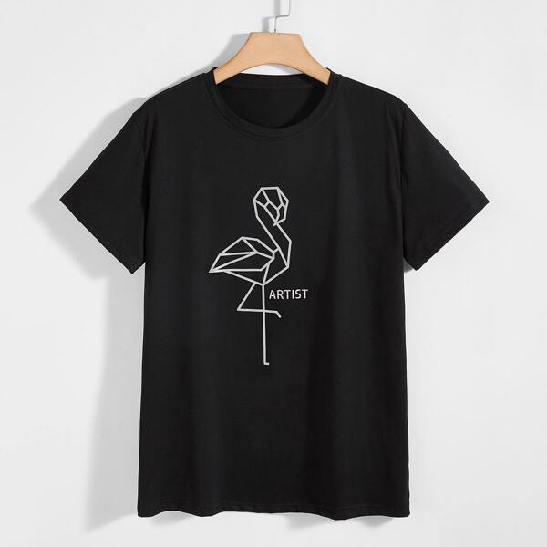

Men Reflective Letter Graphic Tee, Black