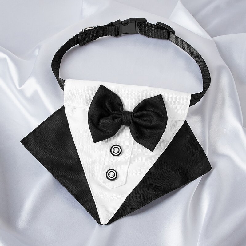 

Pet Wedding Bow Bandana With Traction Buckle, Black and white