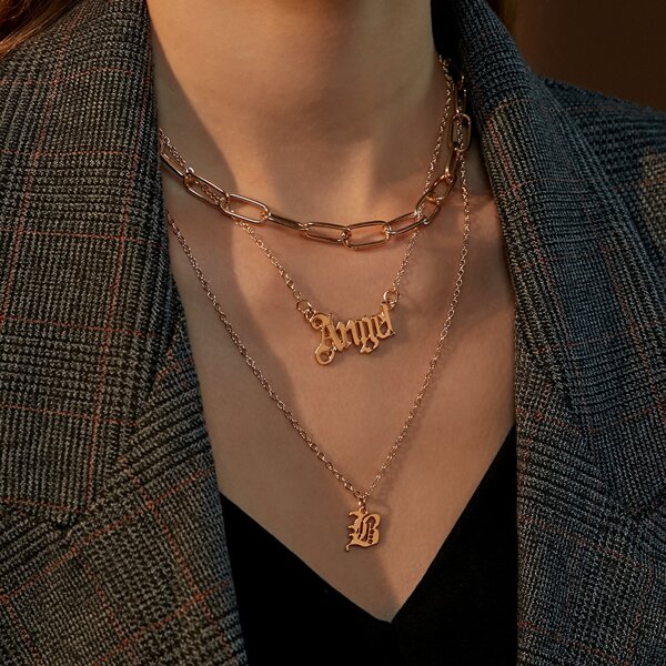 

Letter Charm Layered Necklace, Gold