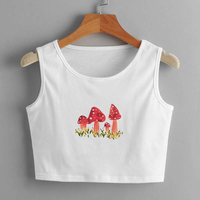 

Mushroom Graphic Tank Top, White