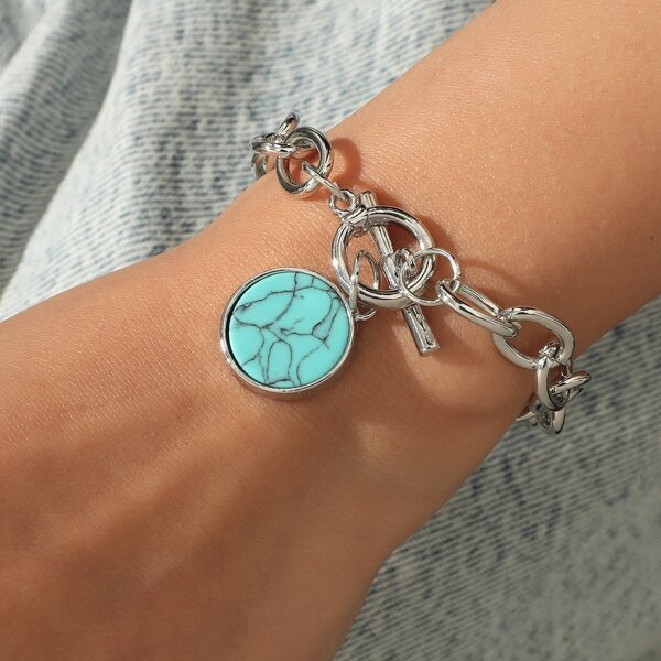 

Round Decor Chain Bracelet, Blue