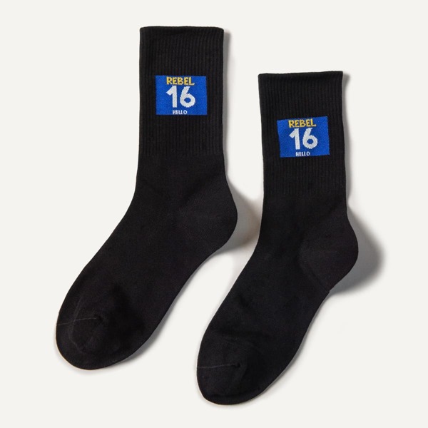 

Letter Graphic Crew Socks, Black