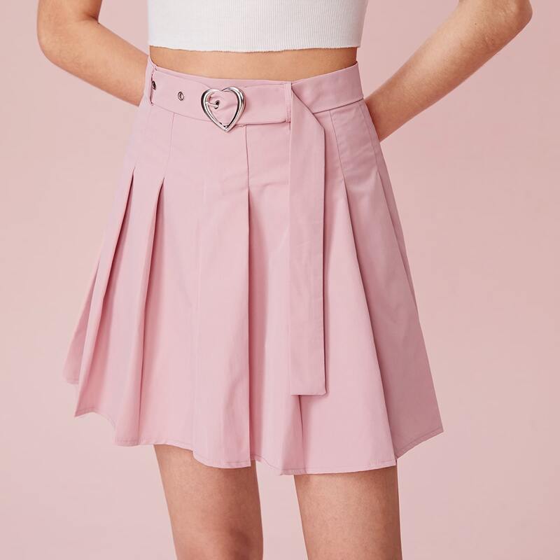 

Solid Belted Pleated Skirt, Baby pink