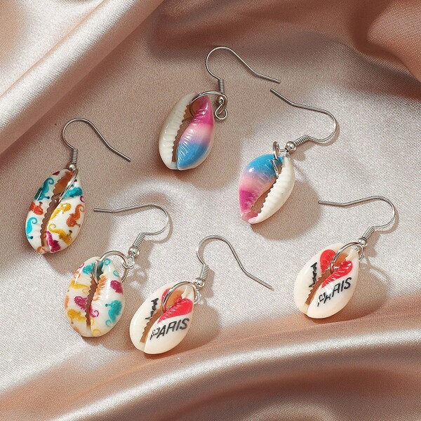 

3pairs Shell Drop Earrings, Multicolor
